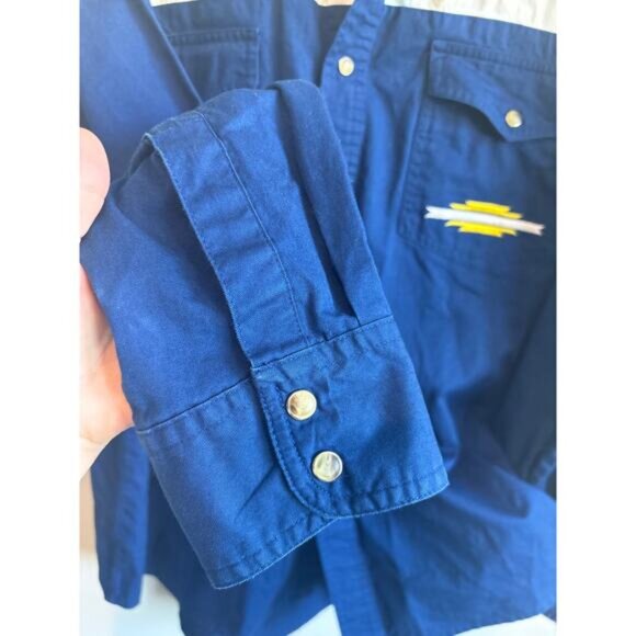 Vintage Wrangler Western Pearl Snap Shirt Size Large Yellow Blue - Picture 4 of 5